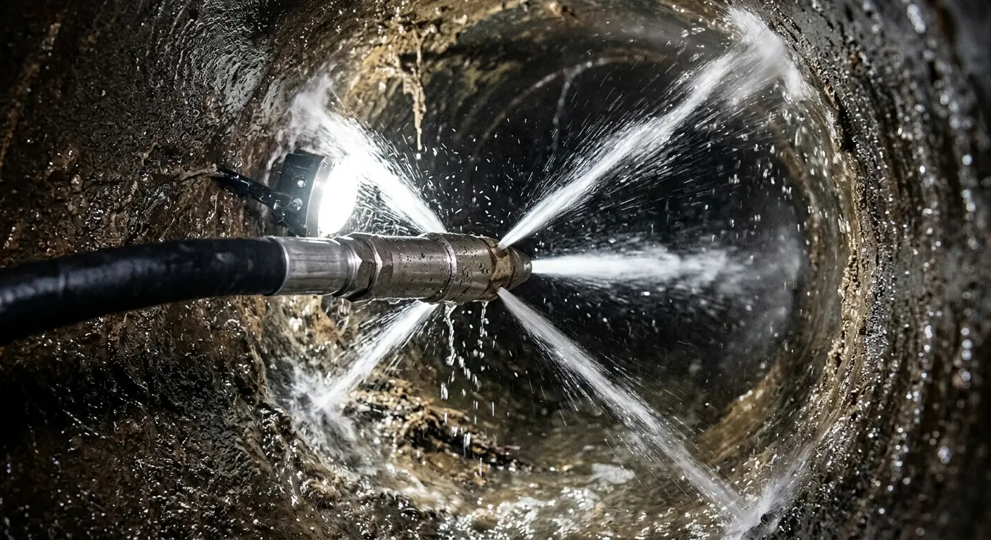 High-pressure hydro jetting nozzle cleaning sewer pipe for Sewer Cleanout in Indian Trail